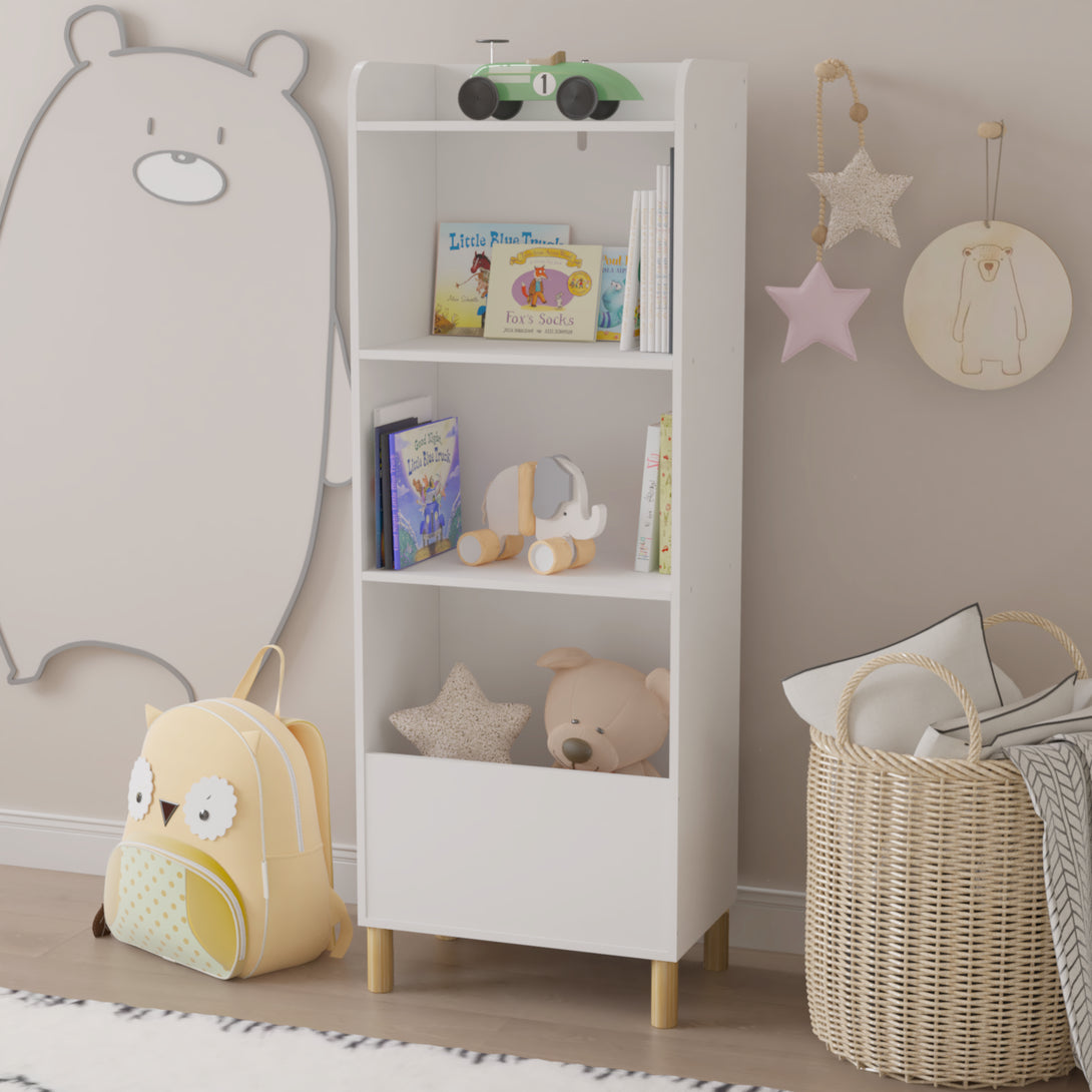 Free Standing 4 Tier Kid’s Bookcase and Toy Storage Organizer in White_3