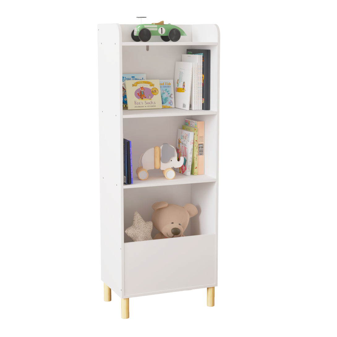 Free Standing 4 Tier Kid’s Bookcase and Toy Storage Organizer in White_5