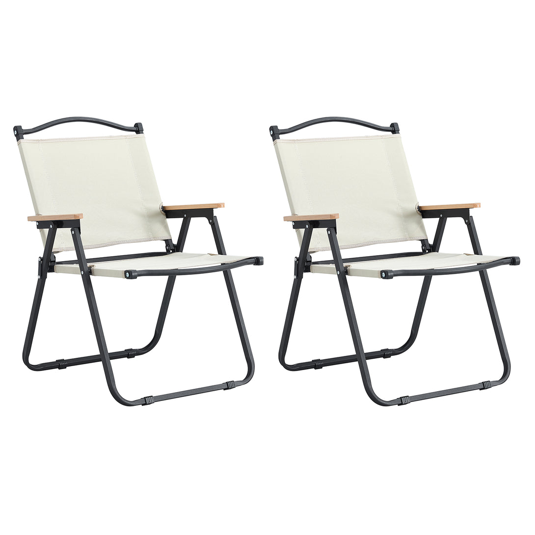 2 Pcs Foldable Oxford Cloth Outdoor Camping and Fishing Chair- Beige_3