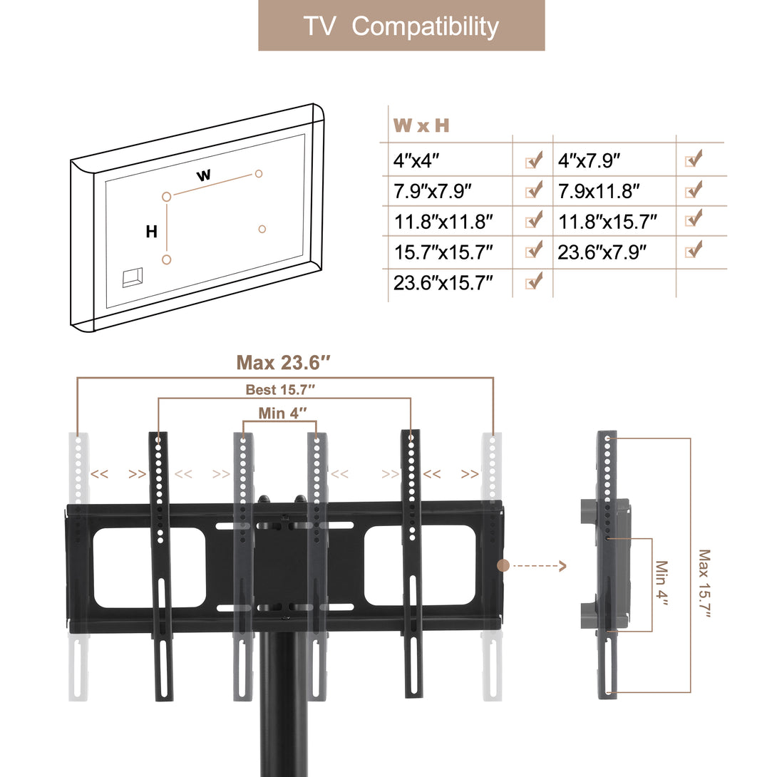 Height and Angle Adjustable Multi-Functional Tempered Glass TV Metal Frame- Black_7