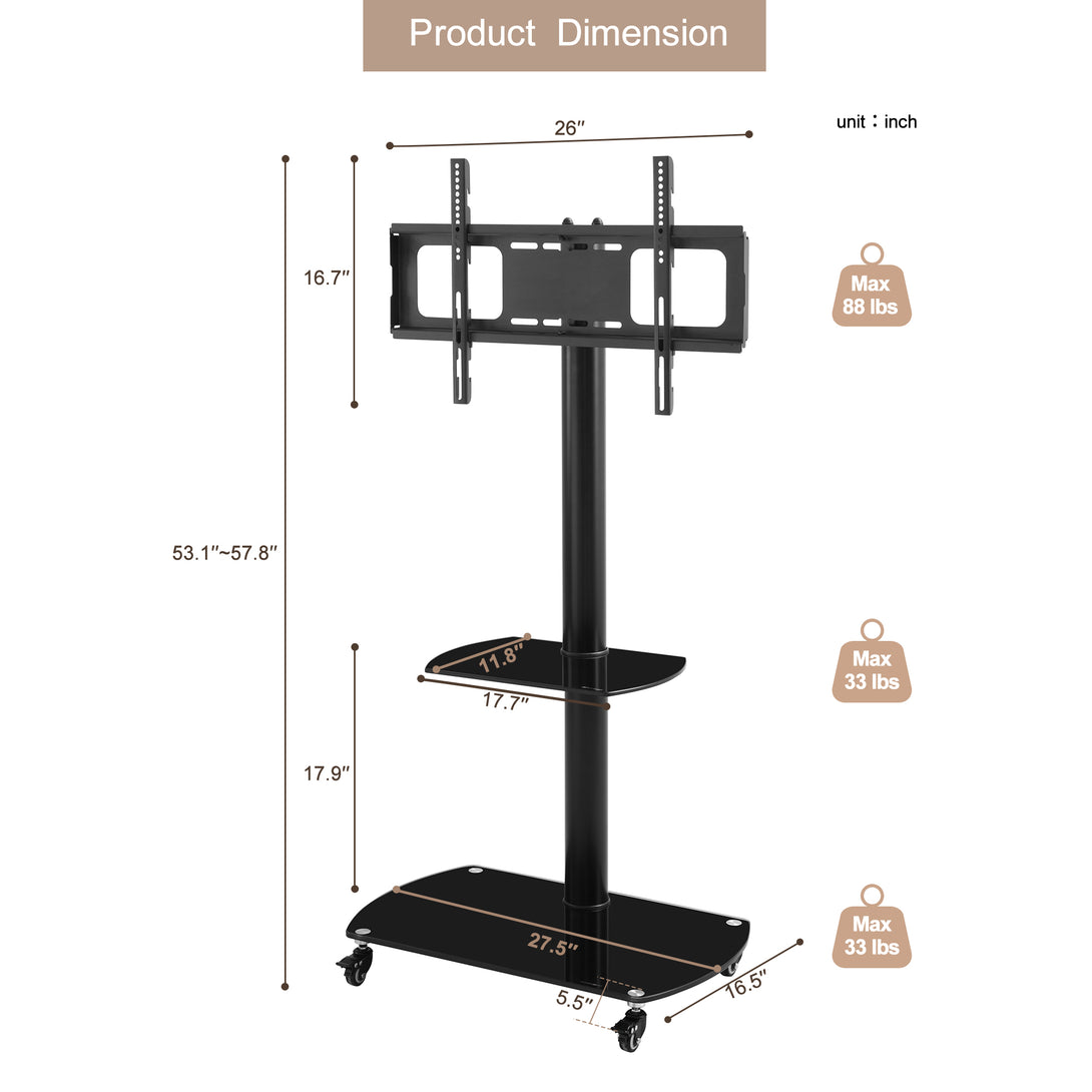 Height and Angle Adjustable Multi-Functional Tempered Glass TV Metal Frame- Black_4