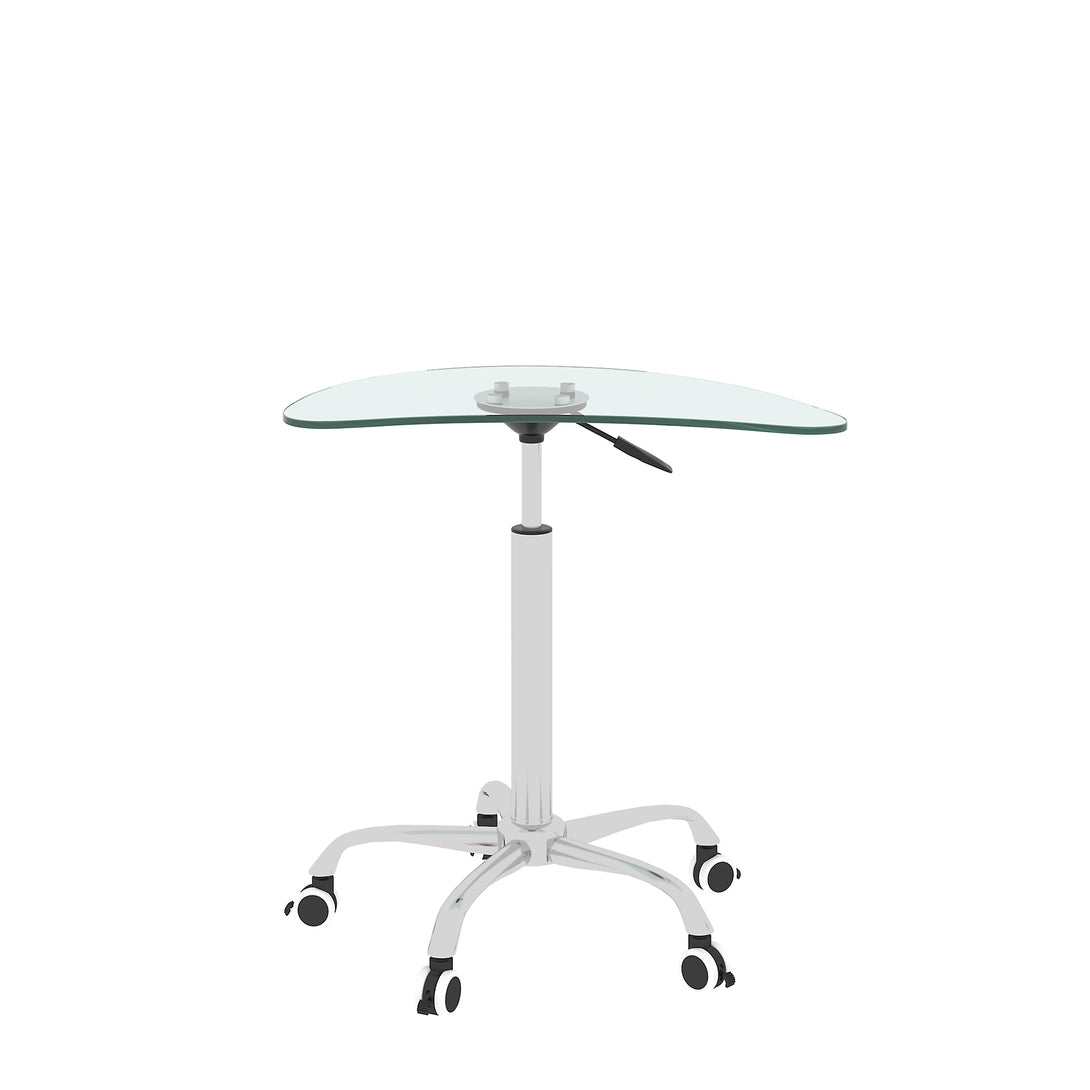 Adjustable Height Transparent Tempered Glass Table Desk Table with Lockable Wheels_12