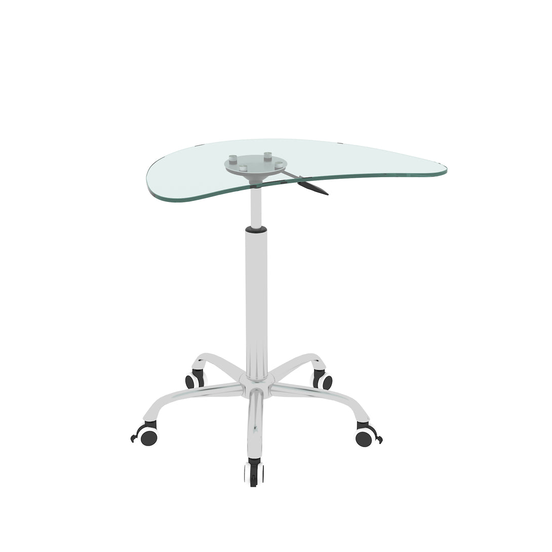 Adjustable Height Transparent Tempered Glass Table Desk Table with Lockable Wheels_2