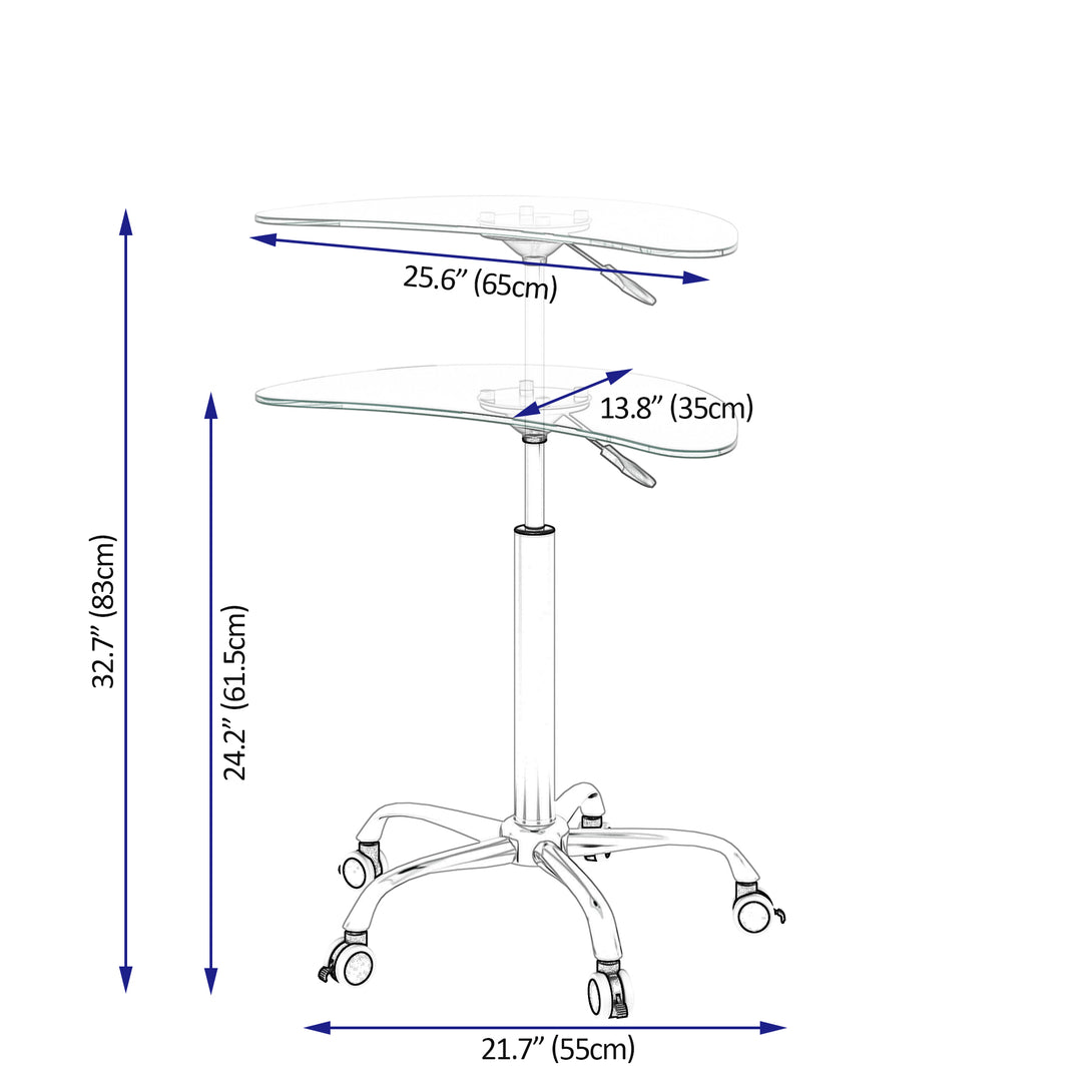 Adjustable Height Transparent Tempered Glass Table Desk Table with Lockable Wheels_16