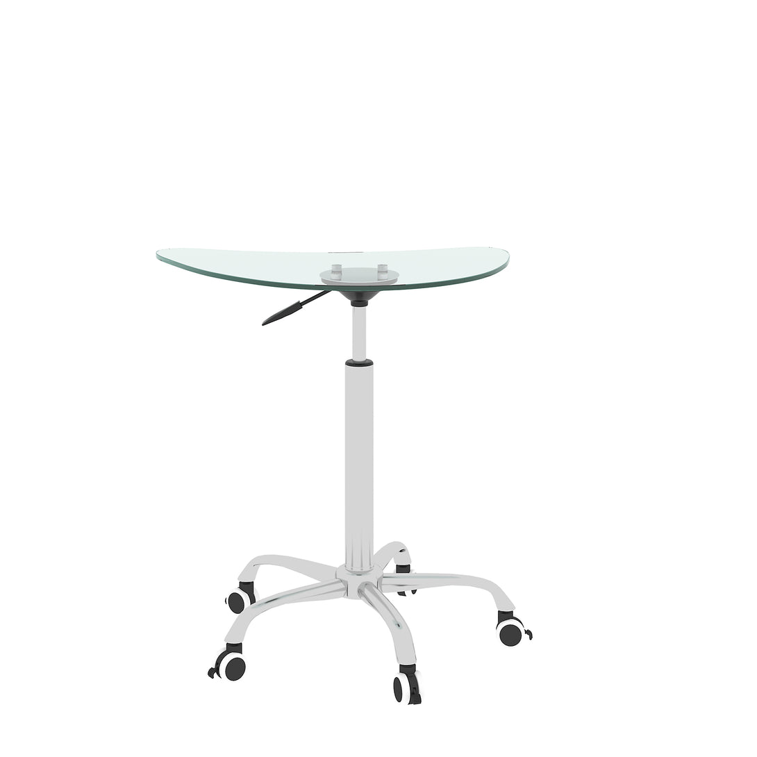 Adjustable Height Transparent Tempered Glass Table Desk Table with Lockable Wheels_14