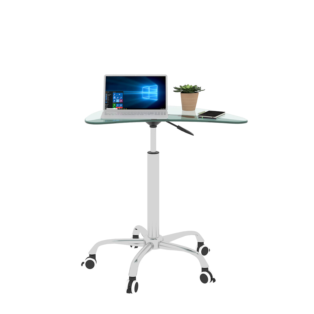 Adjustable Height Transparent Tempered Glass Table Desk Table with Lockable Wheels_1