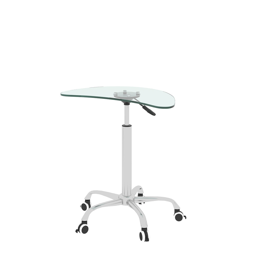 Adjustable Height Transparent Tempered Glass Table Desk Table with Lockable Wheels_6