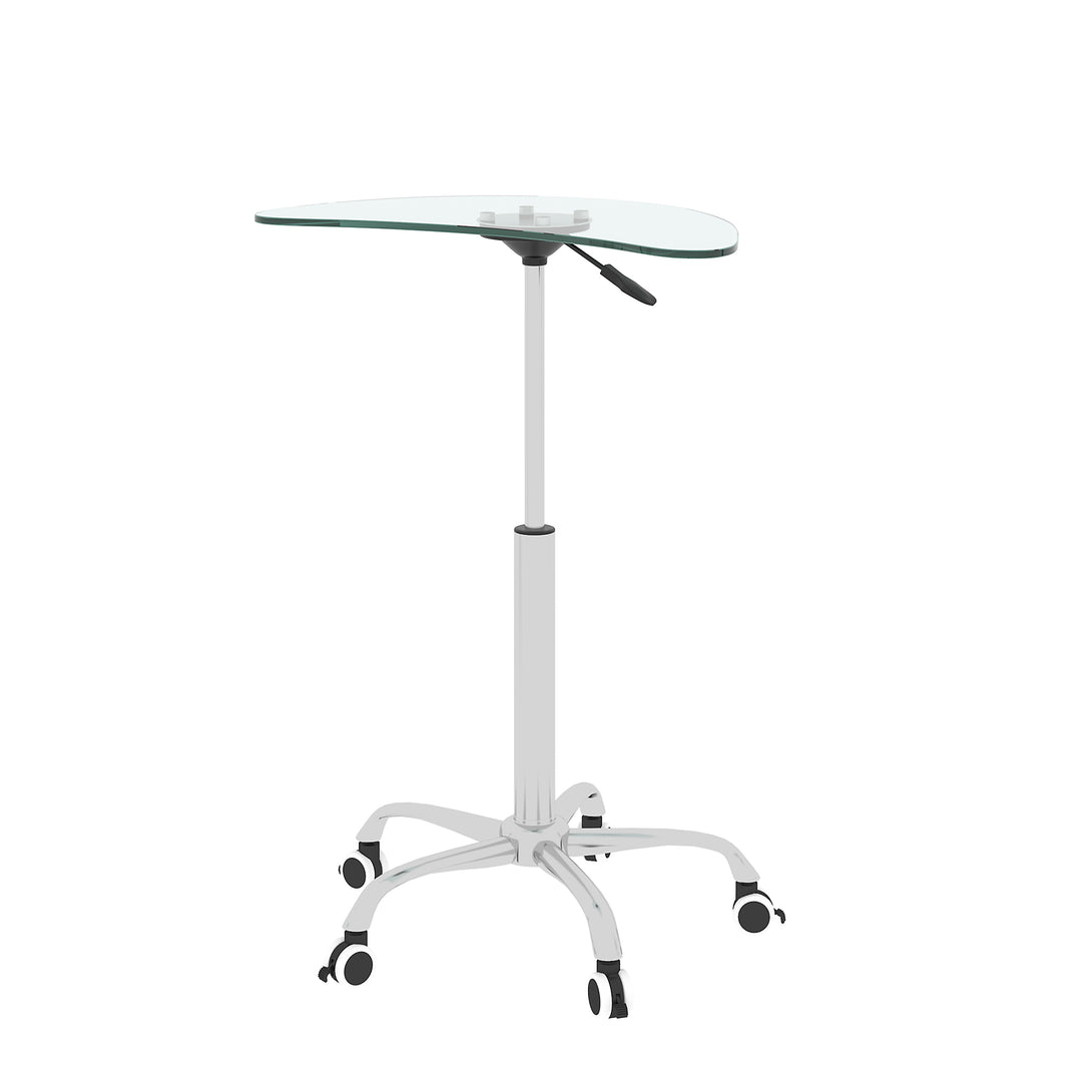 Adjustable Height Transparent Tempered Glass Table Desk Table with Lockable Wheels_15