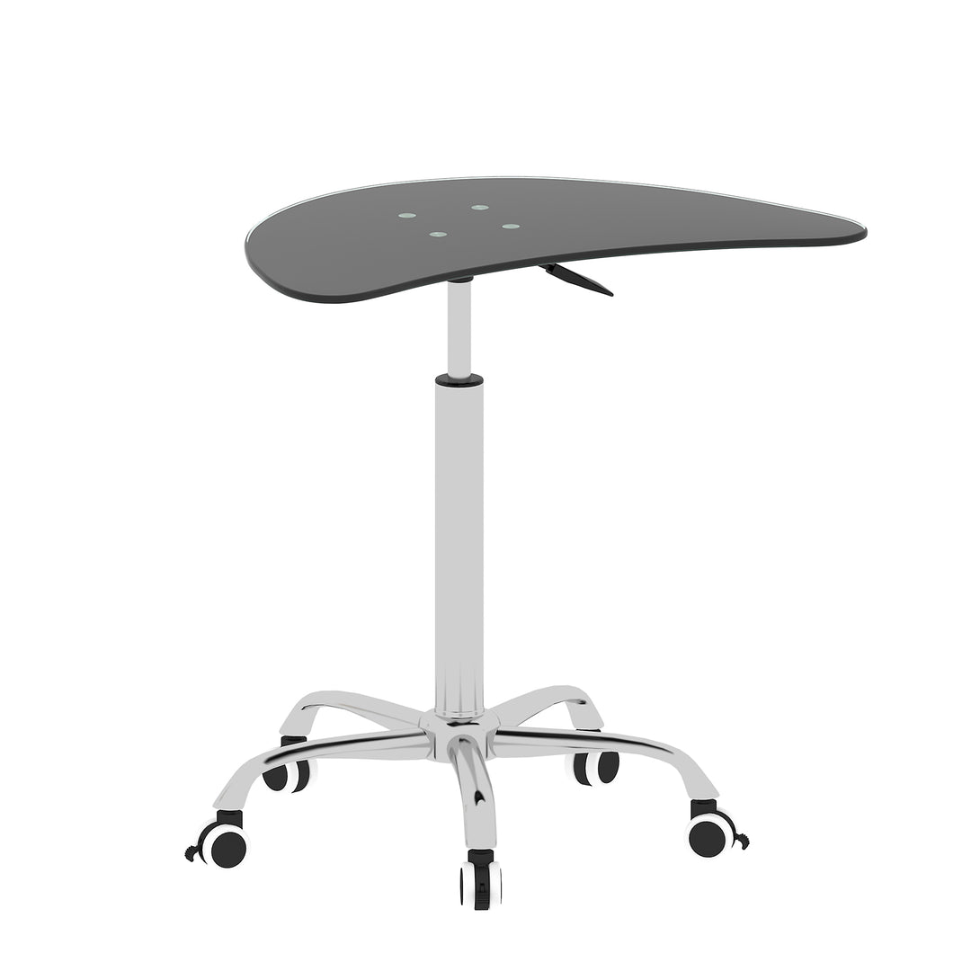 Adjustable Height Black Tempered Glass Table Desk Table with Lockable Wheels- Black_2