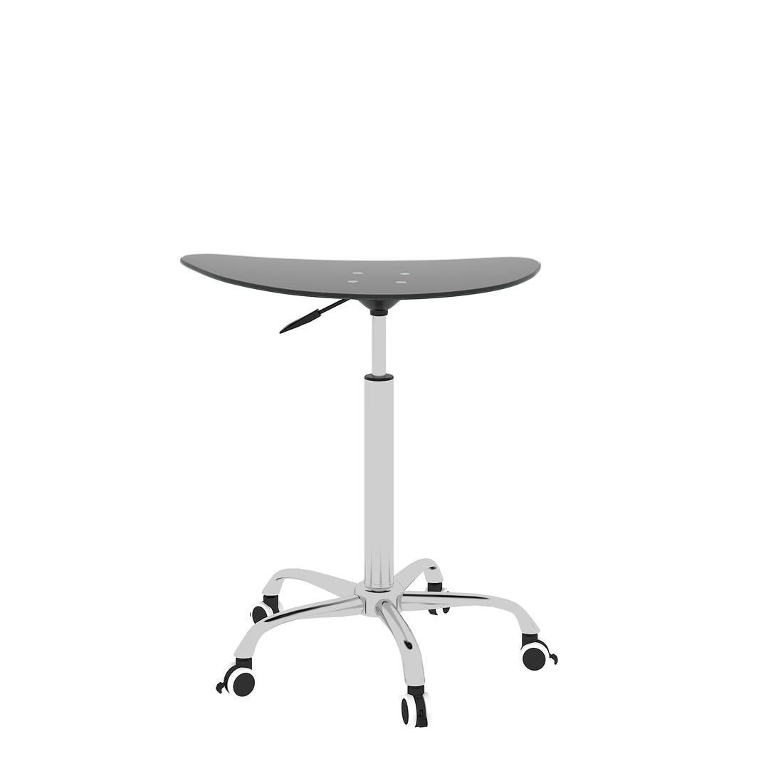 Adjustable Height Black Tempered Glass Table Desk Table with Lockable Wheels- Black_15