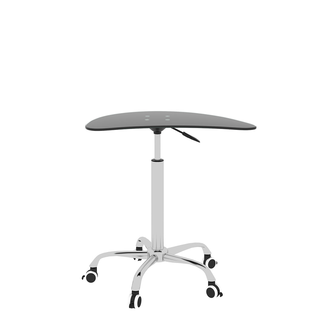 Adjustable Height Black Tempered Glass Table Desk Table with Lockable Wheels- Black_12