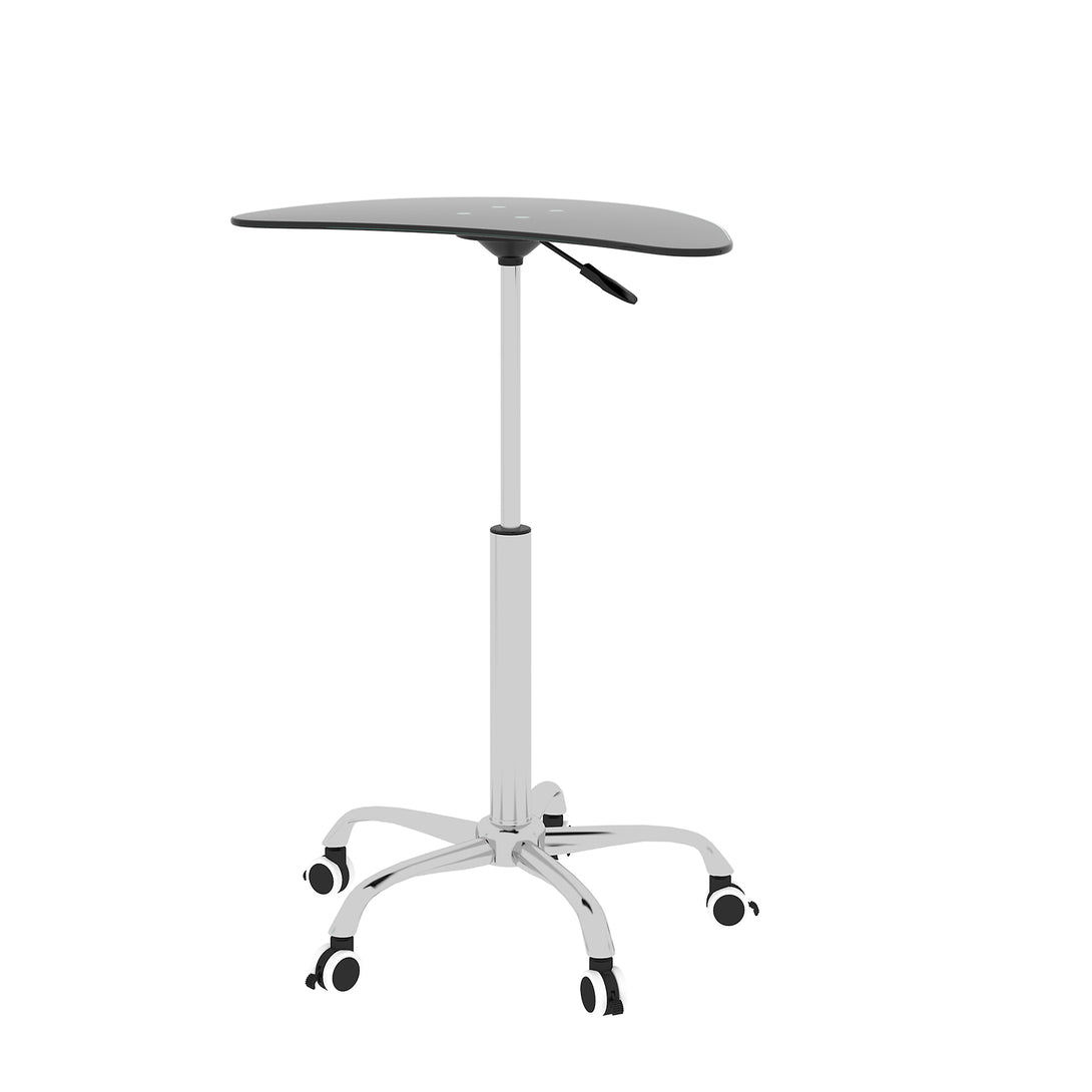 Adjustable Height Black Tempered Glass Table Desk Table with Lockable Wheels- Black_9