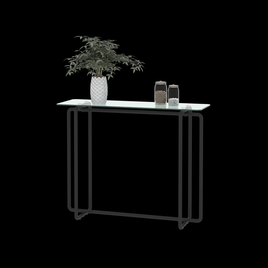 Elegant Designed Single Layered Transparent Tempered Glass Console Table_3