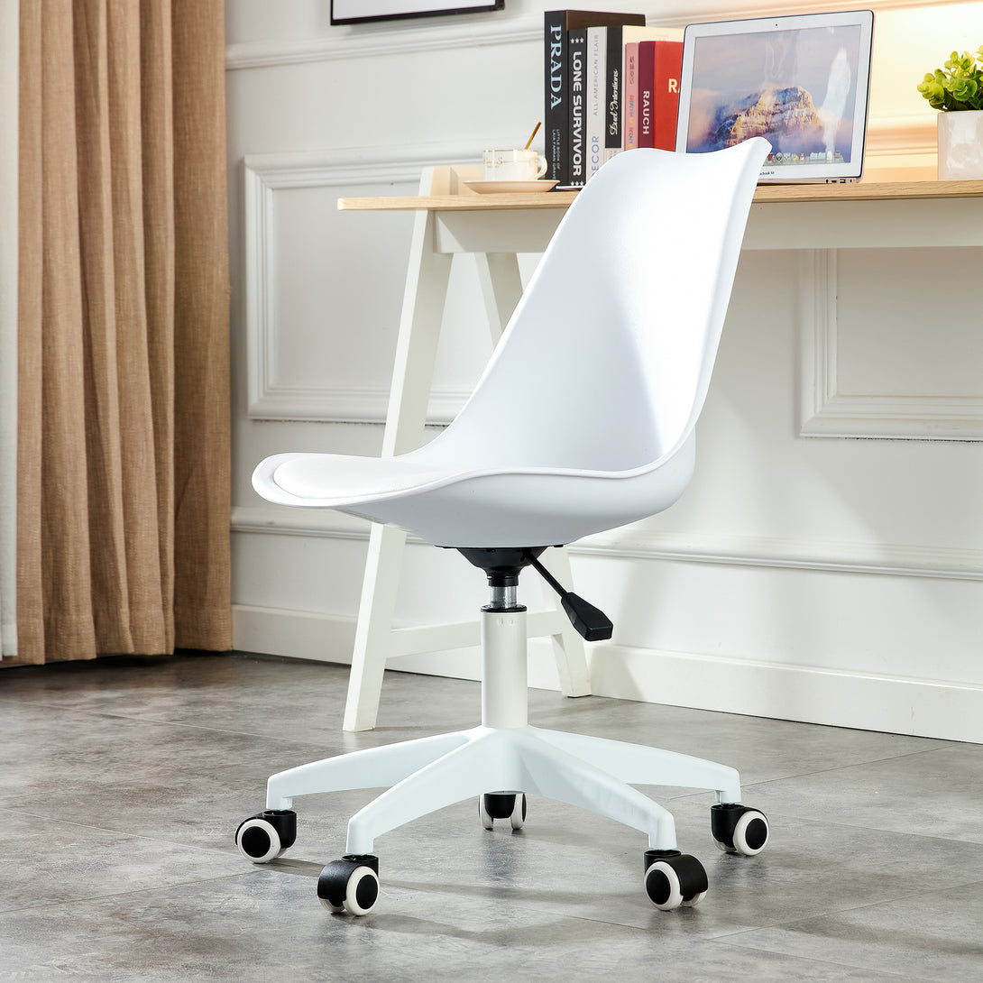 Home and Office Height Adjustable Armless Swivel Gaming Chair- White_2