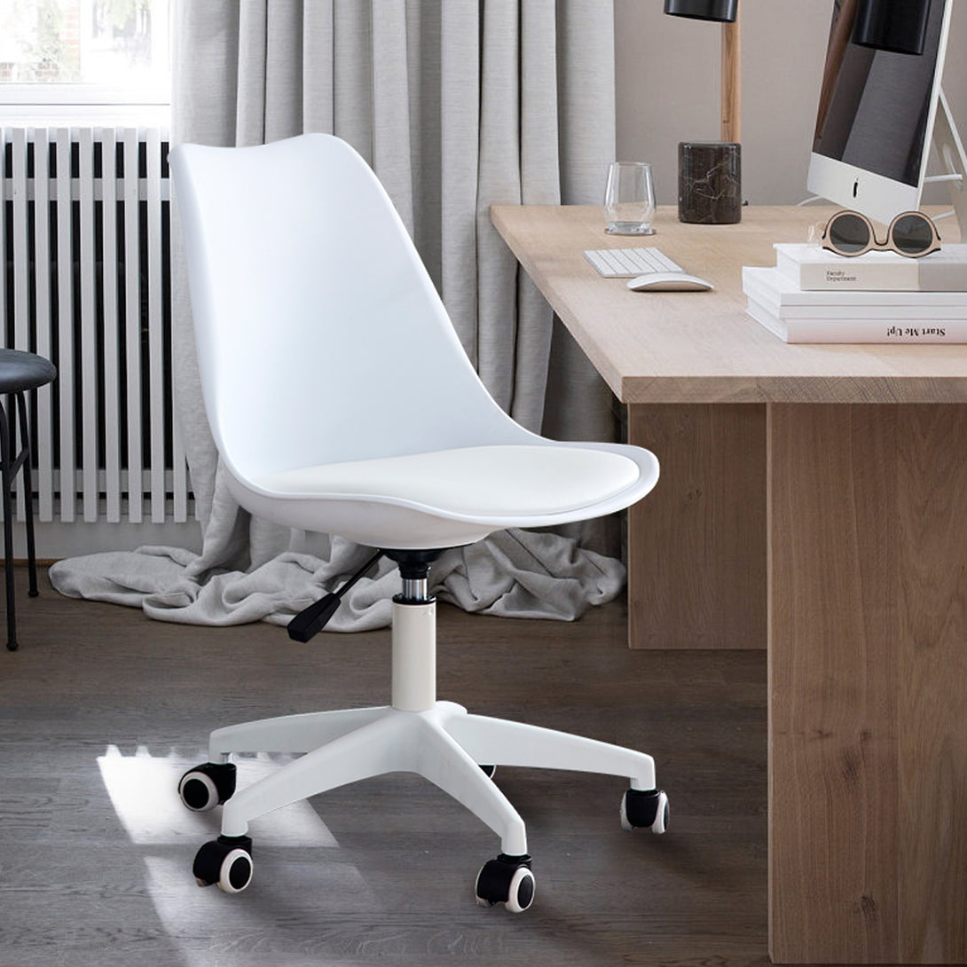 Home and Office Height Adjustable Armless Swivel Gaming Chair- White_4