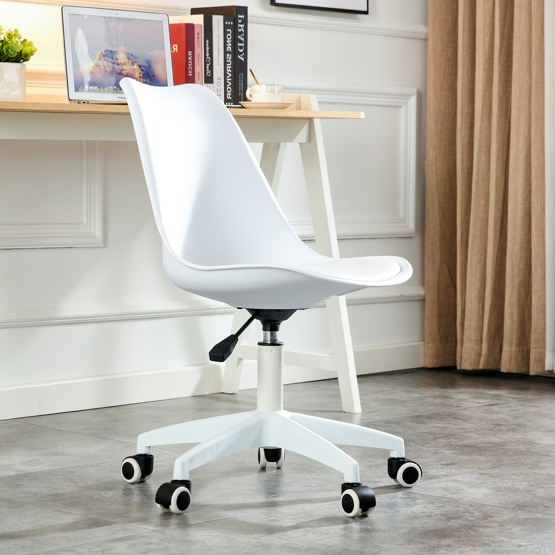 Home and Office Height Adjustable Armless Swivel Gaming Chair- White_1