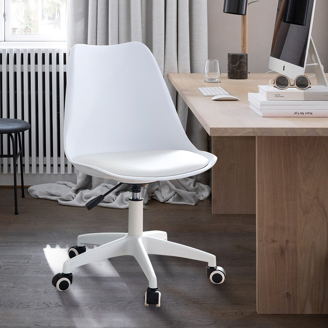 Home and Office Height Adjustable Armless Swivel Gaming Chair- White_6