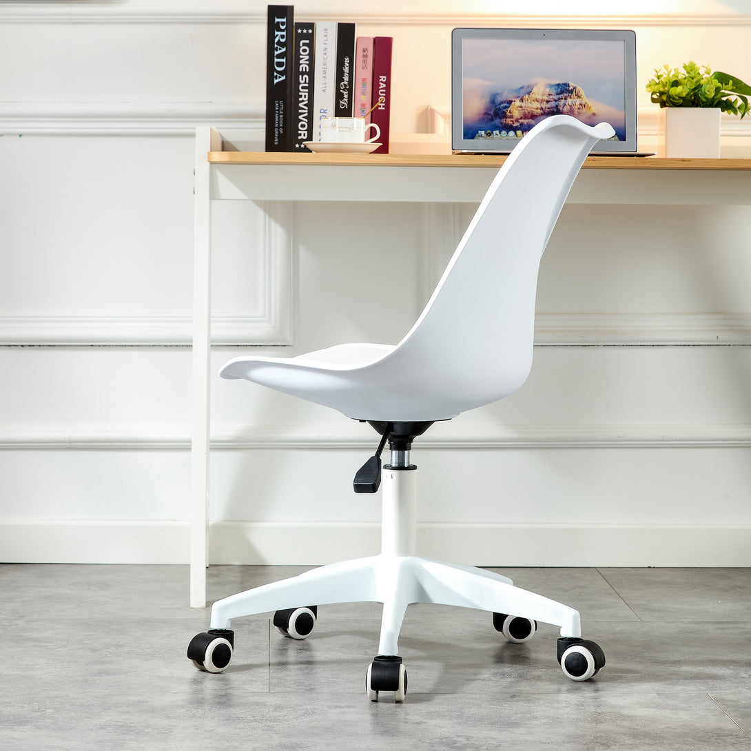 Home and Office Height Adjustable Armless Swivel Gaming Chair- White_3