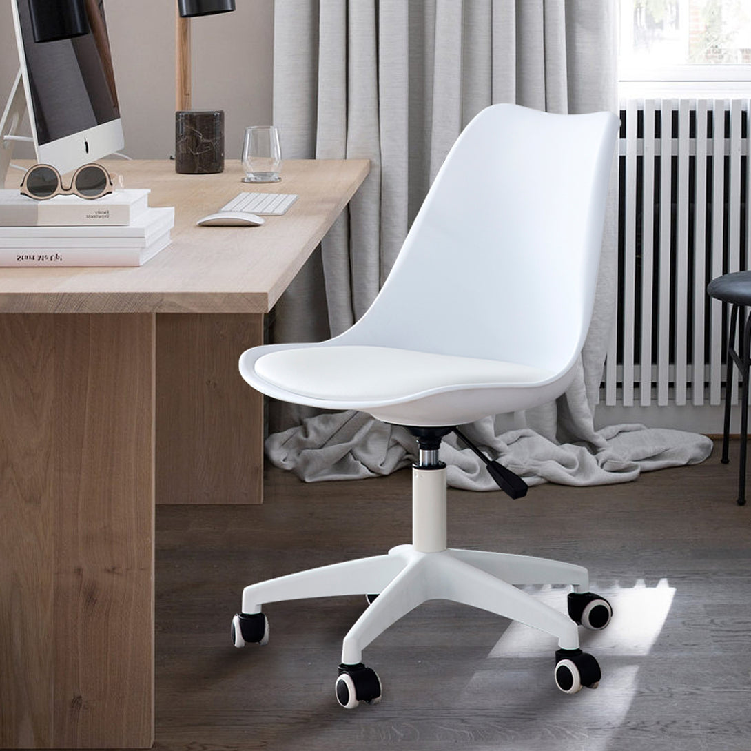 Home and Office Height Adjustable Armless Swivel Gaming Chair- White_7