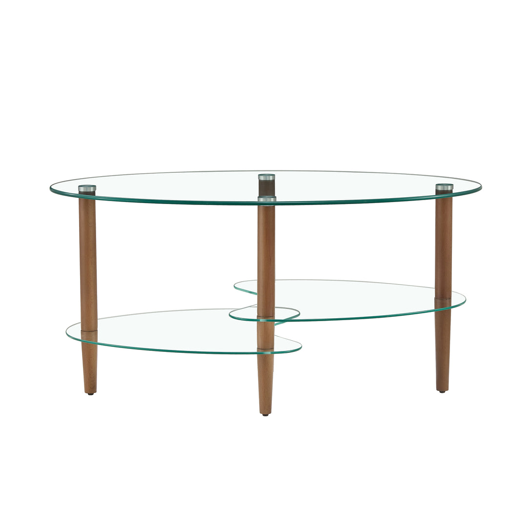 3 Layered Transparent Tempered Glass Oval Modern Coffee Table - Brown_6