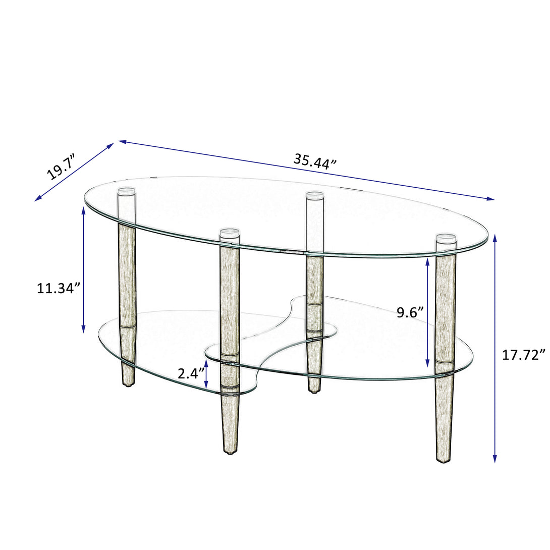 3 Layered Transparent Tempered Glass Oval Modern Coffee Table - Brown_7