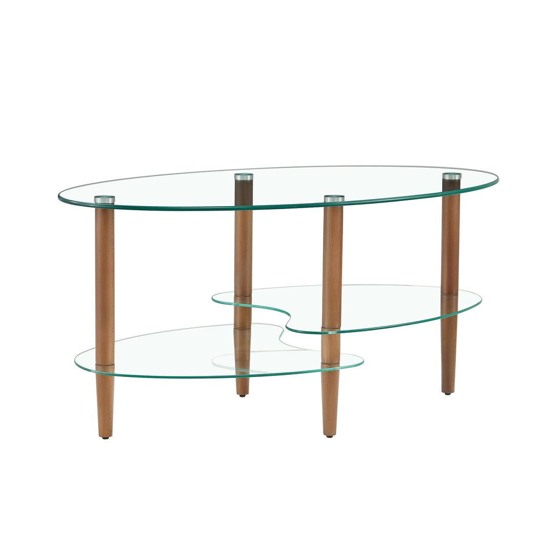 3 Layered Transparent Tempered Glass Oval Modern Coffee Table - Brown_5