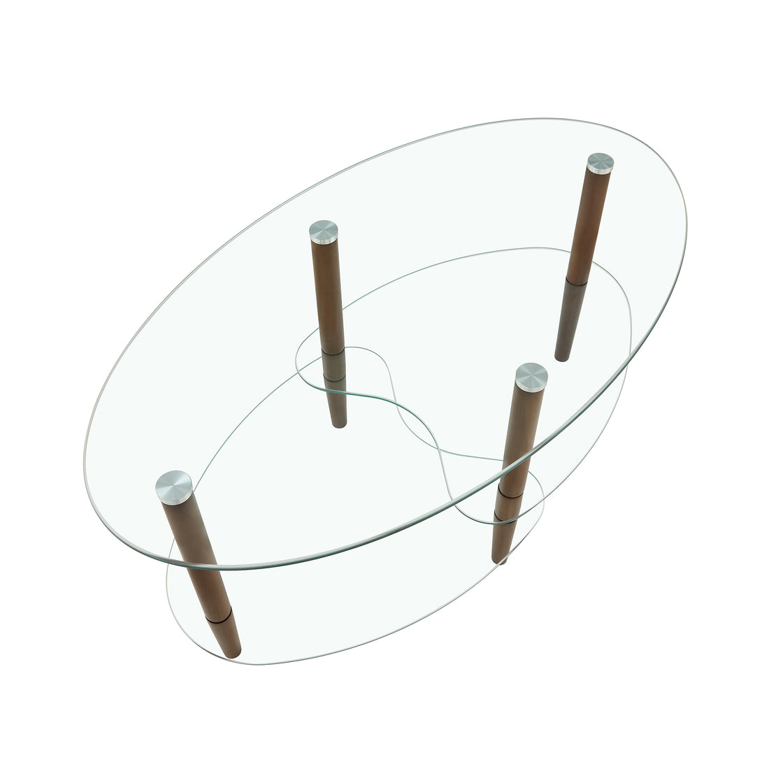 3 Layered Transparent Tempered Glass Oval Modern Coffee Table - Brown_8