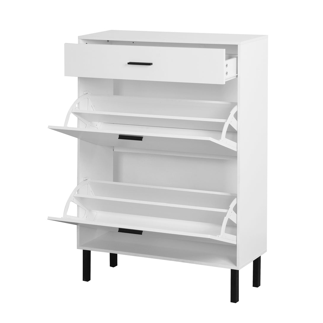 Freestanding Shoe Rack Storage Organizer with Drawers & Metal Legs- White_8