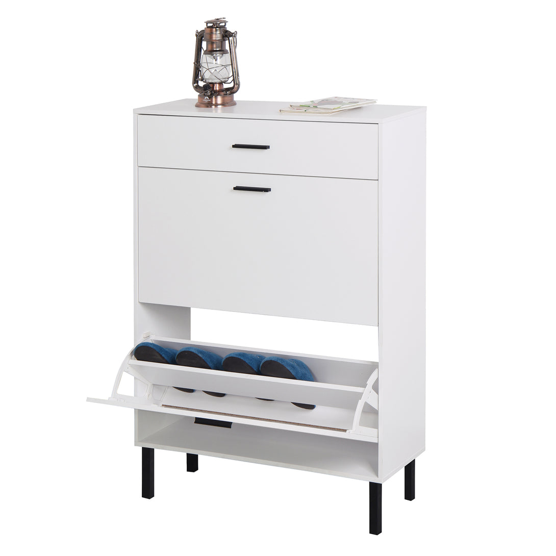 Freestanding Shoe Rack Storage Organizer with Drawers & Metal Legs- White_9