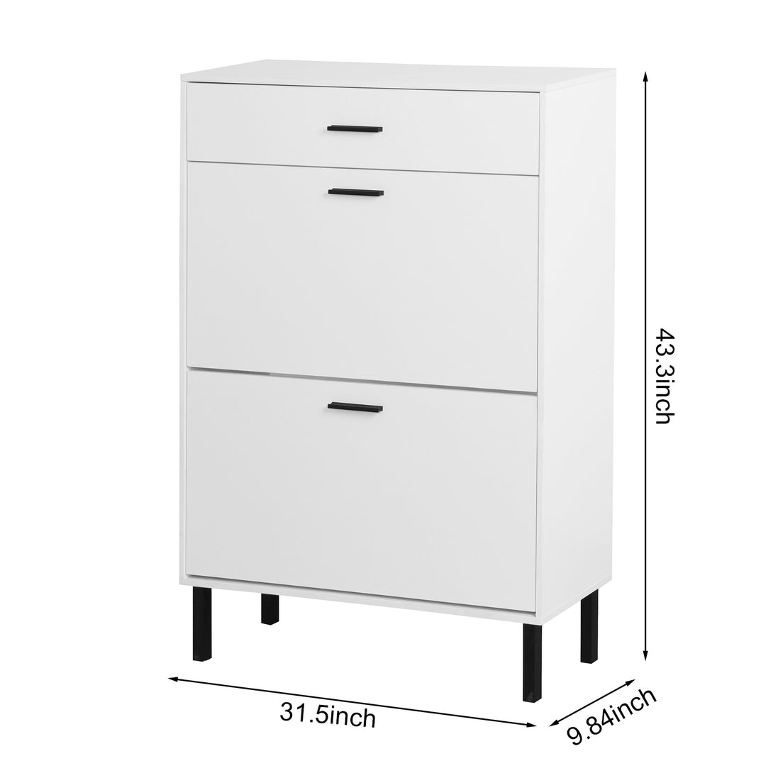 Freestanding Shoe Rack Storage Organizer with Drawers & Metal Legs- White_3