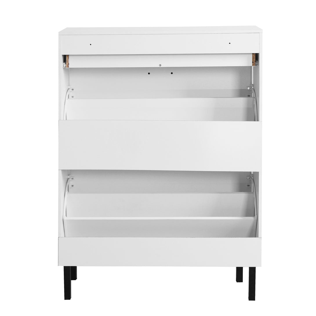 Freestanding Shoe Rack Storage Organizer with Drawers & Metal Legs- White_6