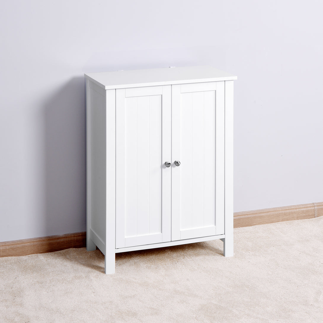 Bathroom Floor Storage Cabinet with Double Door Adjustable Shelf, White_7