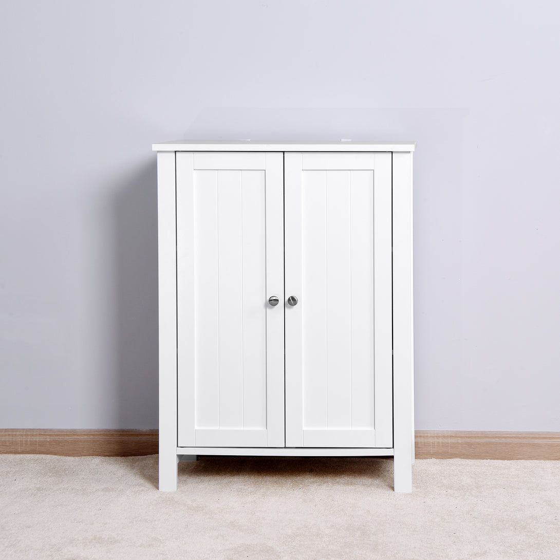 Bathroom Floor Storage Cabinet with Double Door Adjustable Shelf, White_8