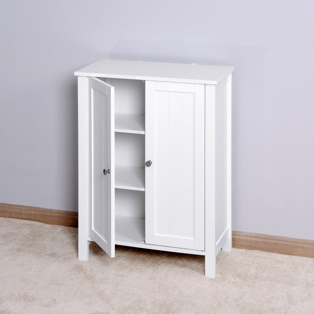 Bathroom Floor Storage Cabinet with Double Door Adjustable Shelf, White_9