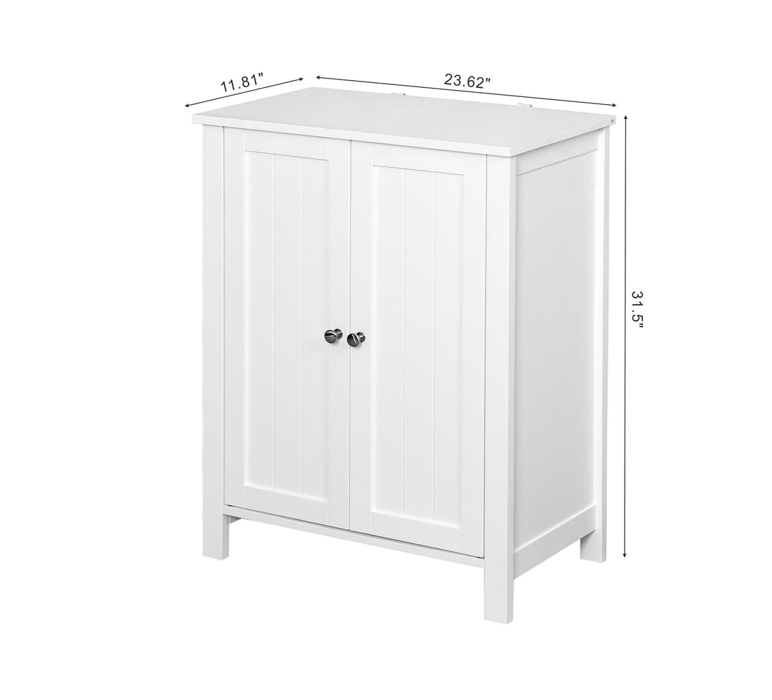 Bathroom Floor Storage Cabinet with Double Door Adjustable Shelf, White_3