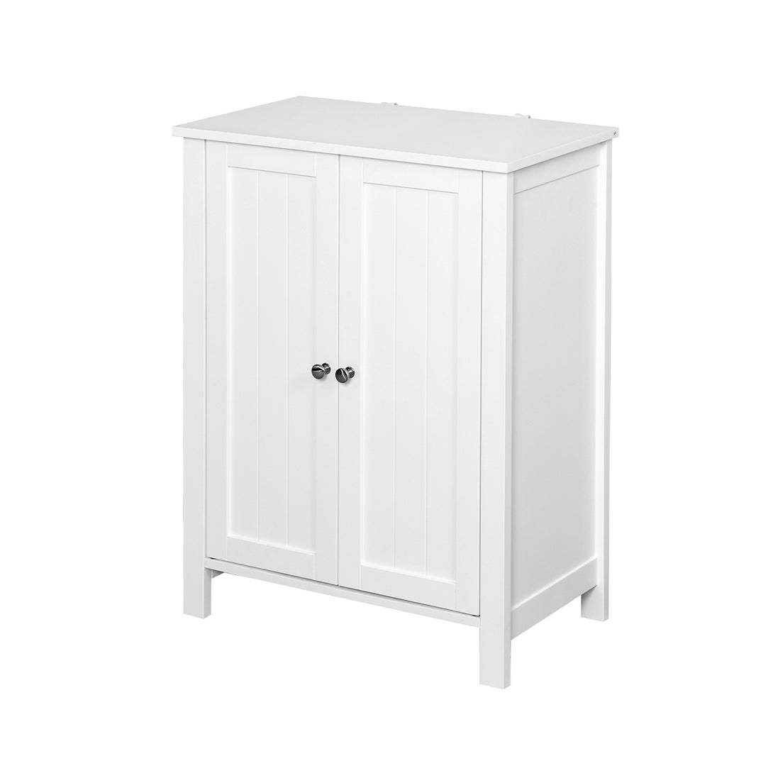 Bathroom Floor Storage Cabinet with Double Door Adjustable Shelf, White_2