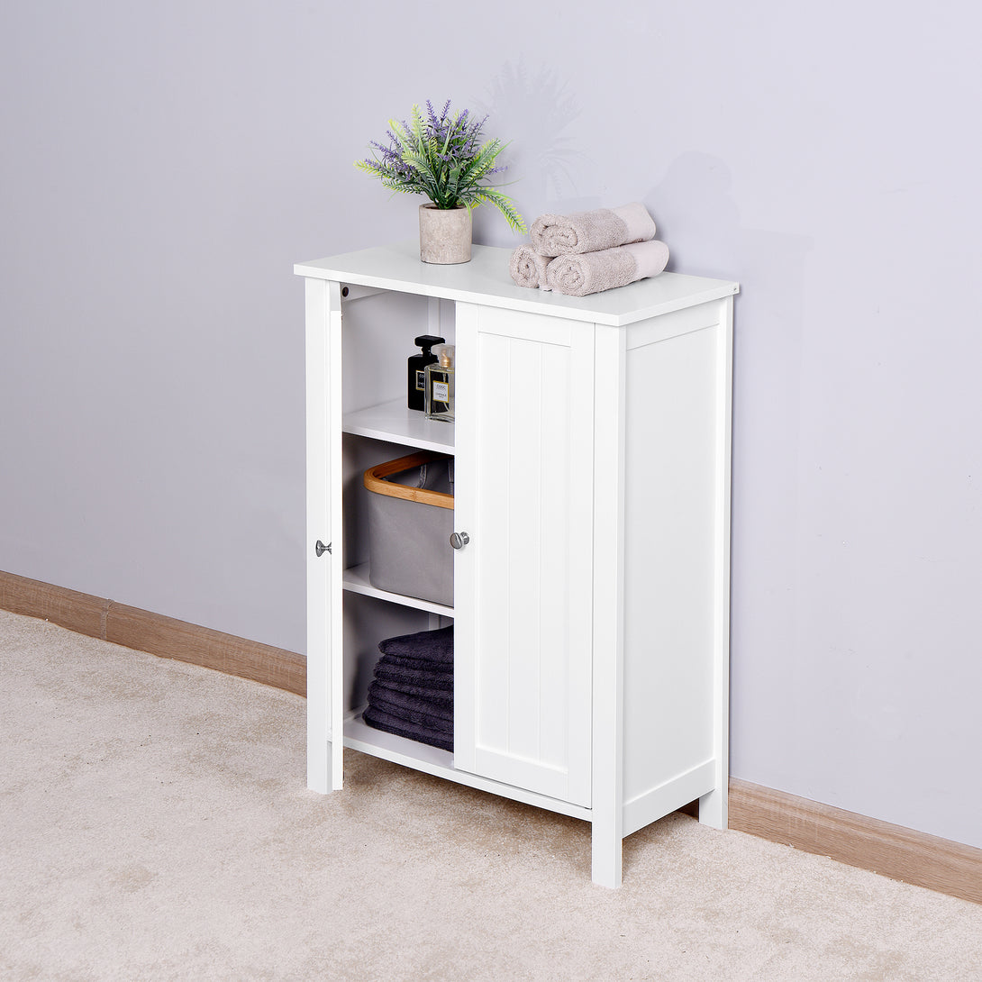 Bathroom Floor Storage Cabinet with Double Door Adjustable Shelf, White_10