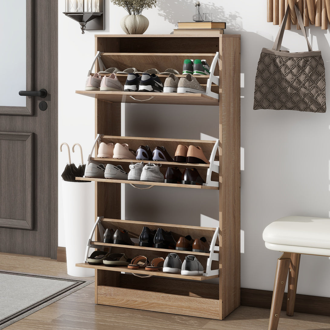 3 Layers Entryway Free Standing Wooden Shoe Rack Storage Organizer_1