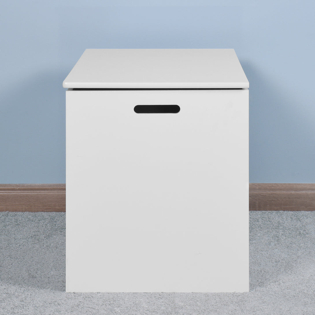 Lift Top Entryway Storage Cabinet with 2 Safety Hinges Wooden Toy Box- White_4