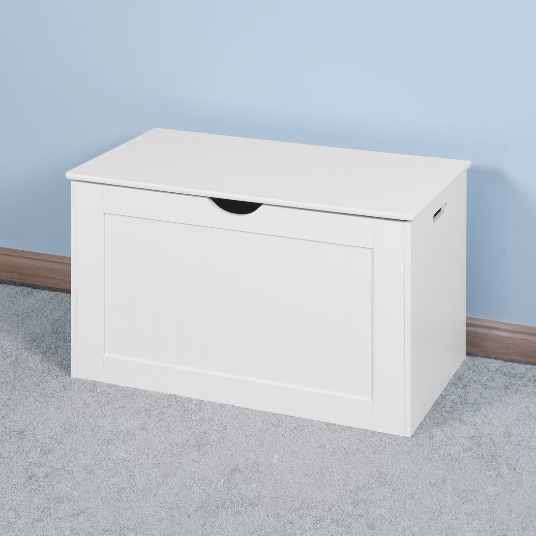 Lift Top Entryway Storage Cabinet with 2 Safety Hinges Wooden Toy Box- White_1