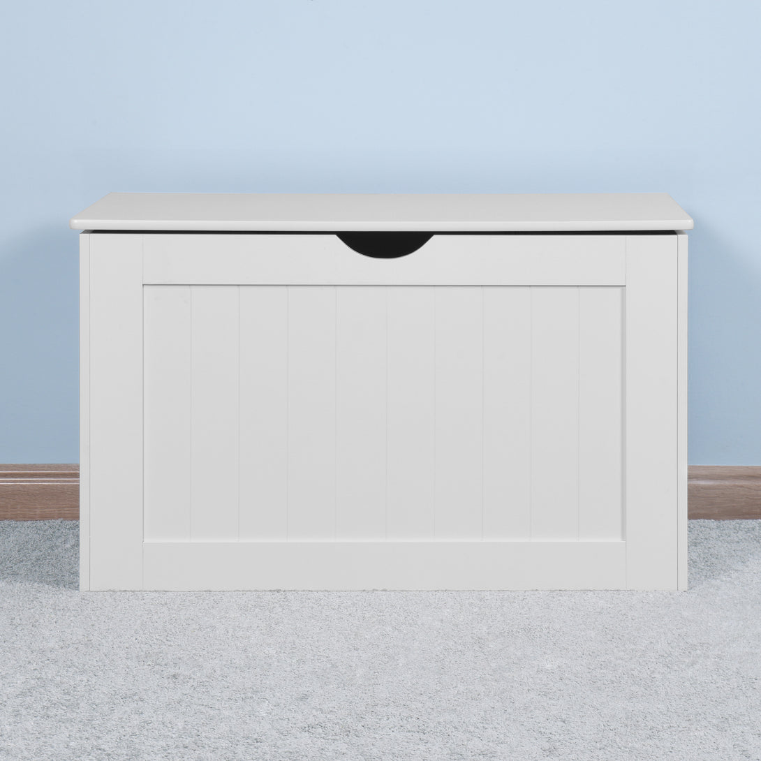 Lift Top Entryway Storage Cabinet with 2 Safety Hinges Wooden Toy Box- White_2