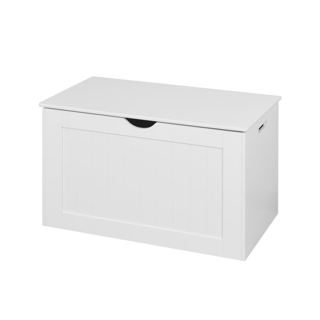 Lift Top Entryway Storage Cabinet with 2 Safety Hinges Wooden Toy Box- White_9