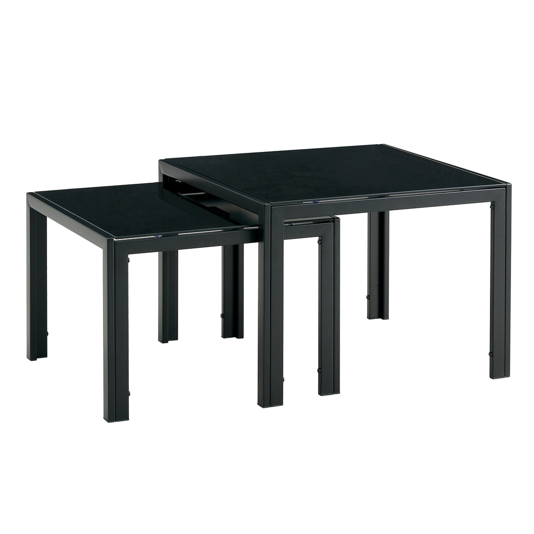 Set of 2 Tempered Glass Modern Design Nesting Coffee Table Set in Black_7