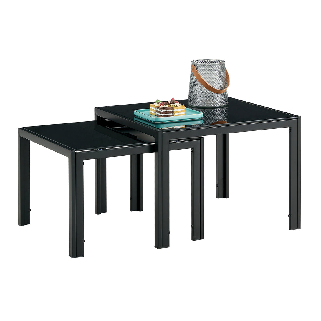 Set of 2 Tempered Glass Modern Design Nesting Coffee Table Set in Black_3