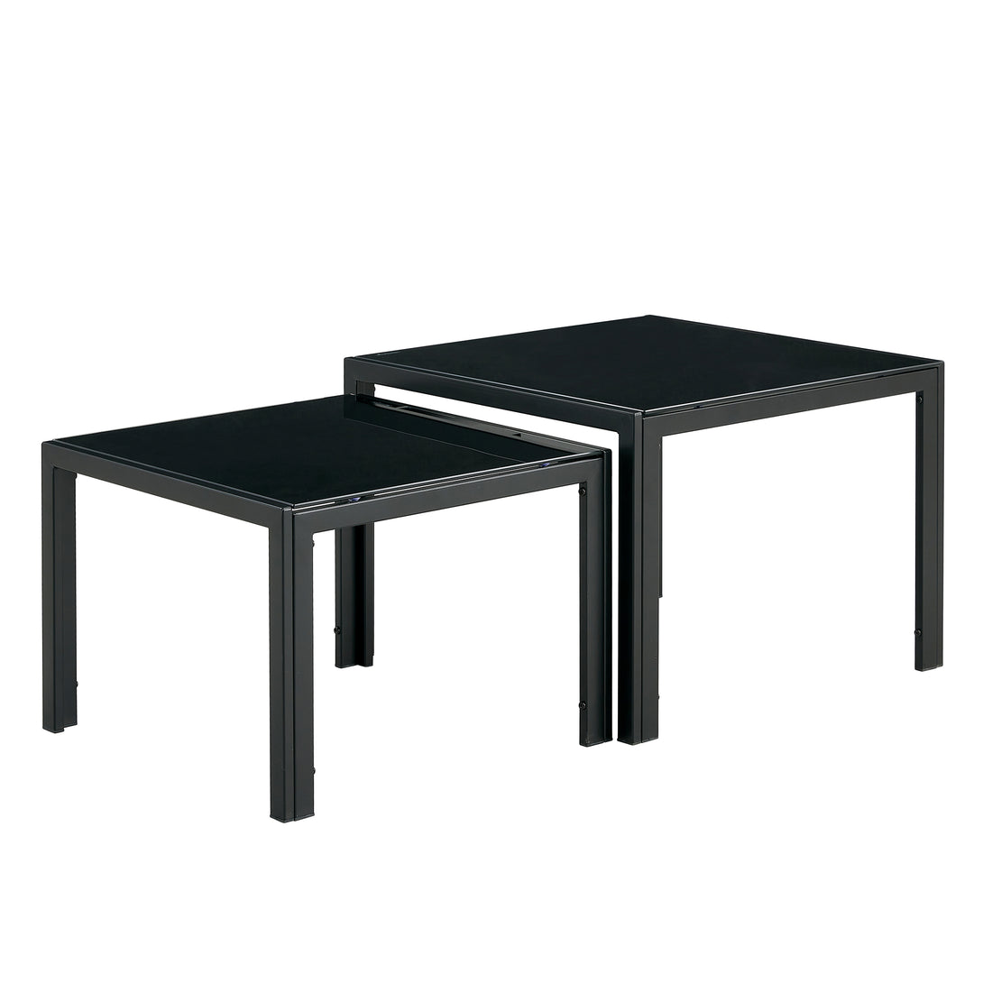 Set of 2 Tempered Glass Modern Design Nesting Coffee Table Set in Black_5