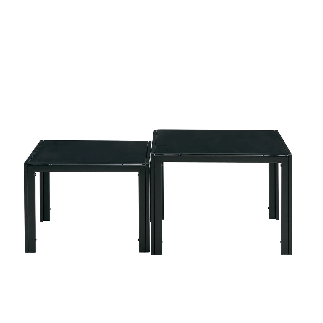 Set of 2 Tempered Glass Modern Design Nesting Coffee Table Set in Black_10