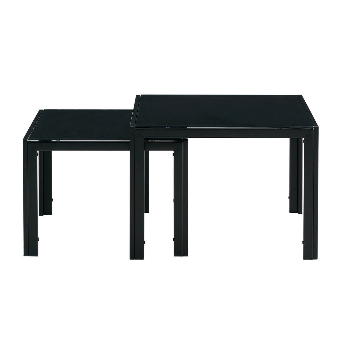 Set of 2 Tempered Glass Modern Design Nesting Coffee Table Set in Black_9