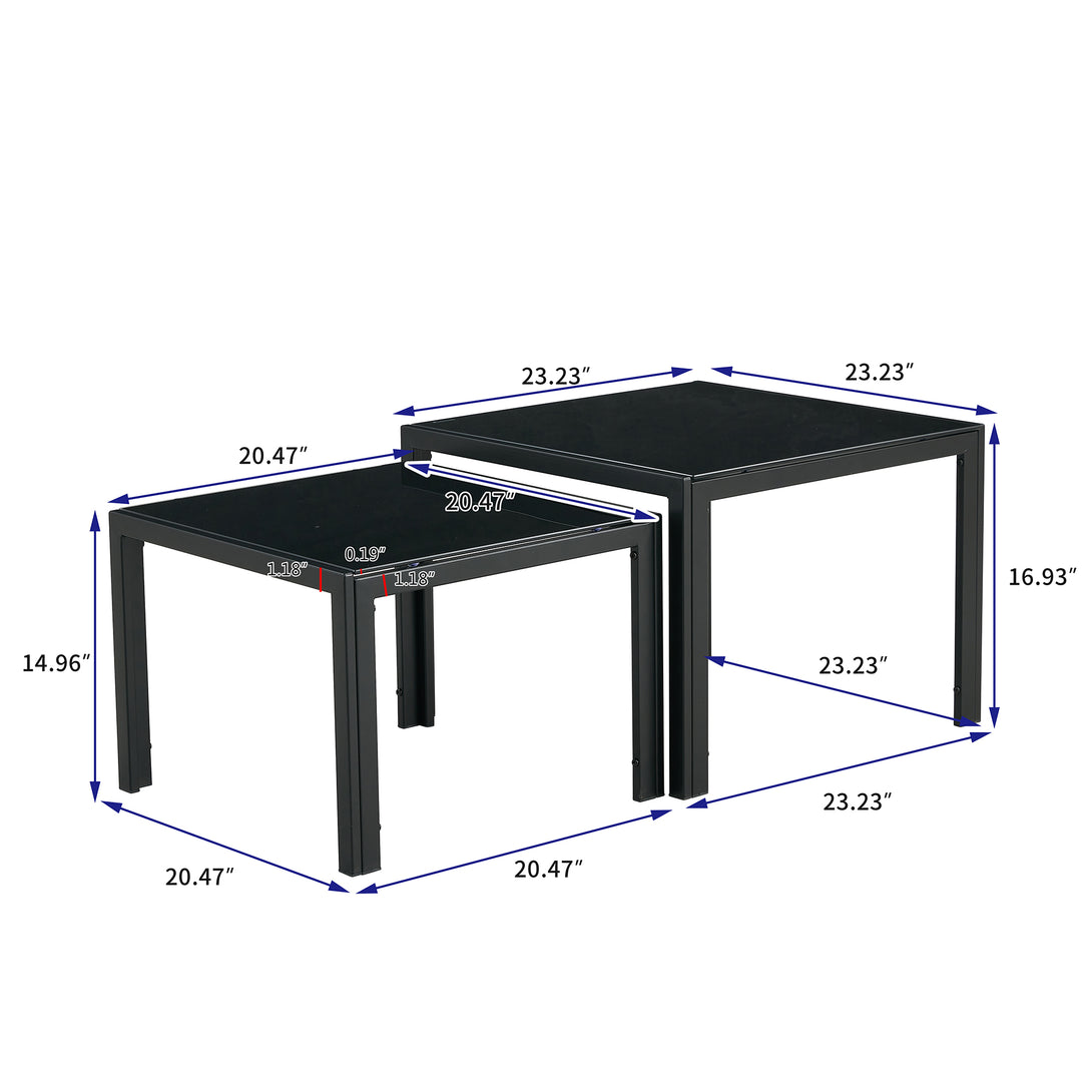 Set of 2 Tempered Glass Modern Design Nesting Coffee Table Set in Black_4