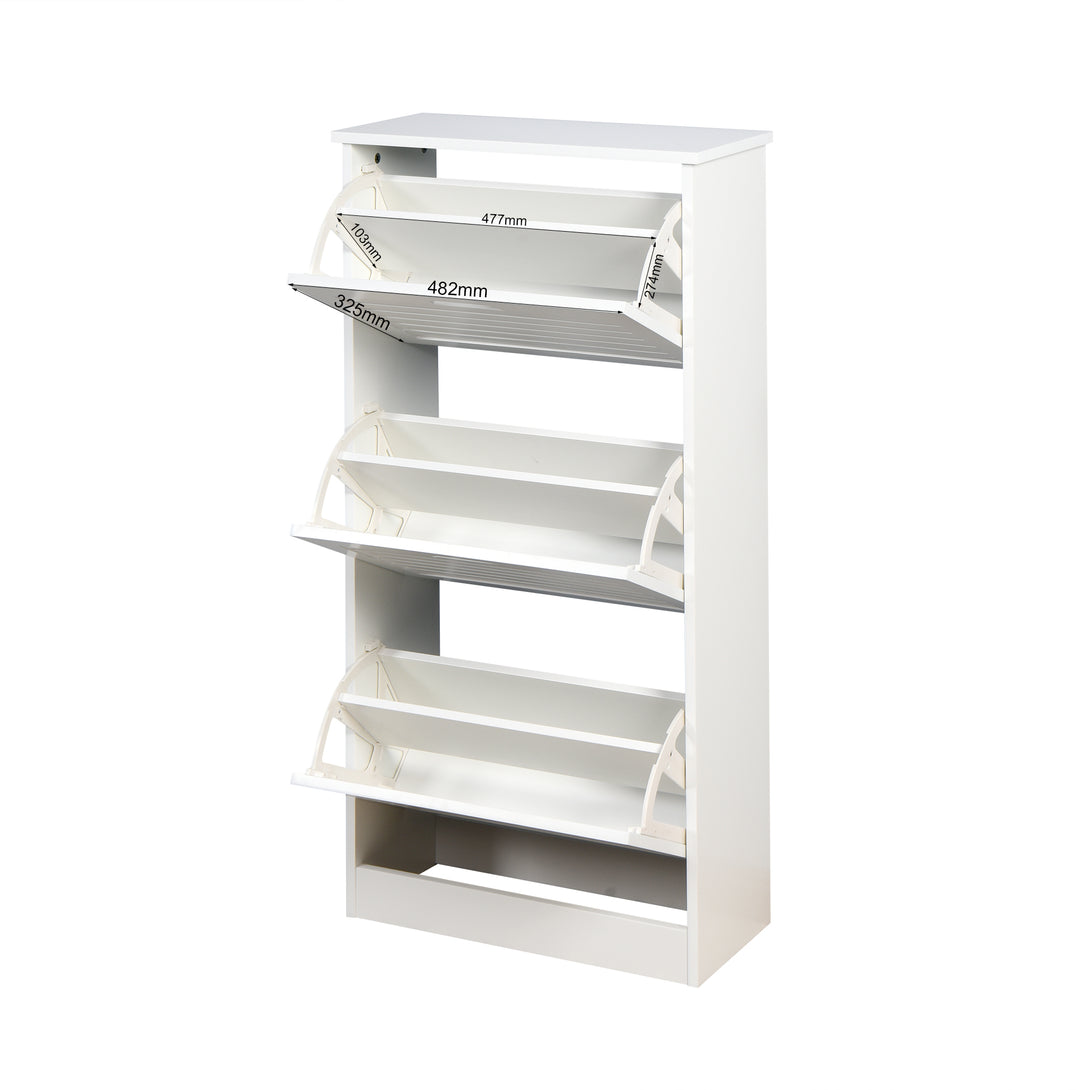 3 Tiers Wooden Entryway Storage Shoe Cabinet with 3 Flip Doors in White_4