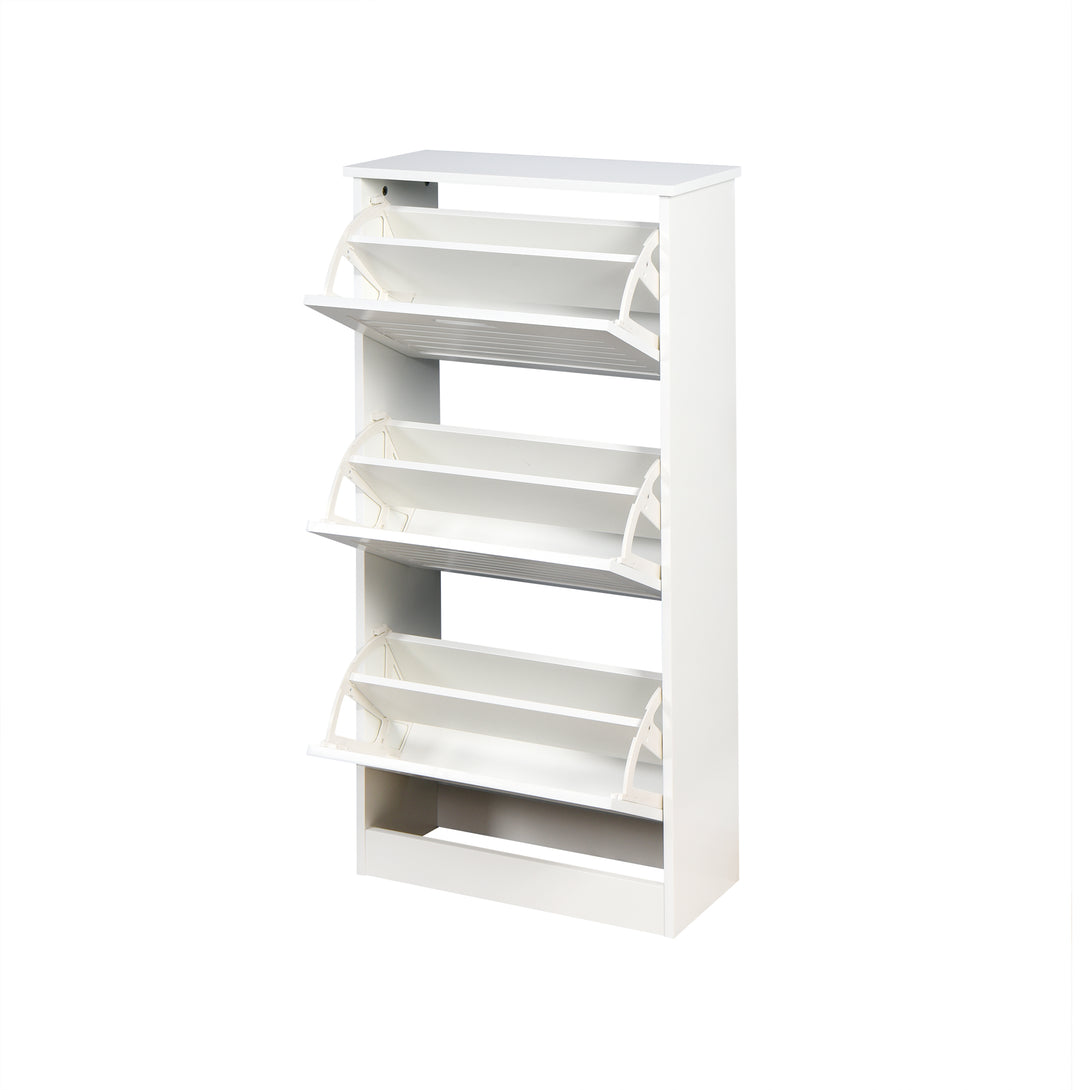 3 Tiers Wooden Entryway Storage Shoe Cabinet with 3 Flip Doors in White_2